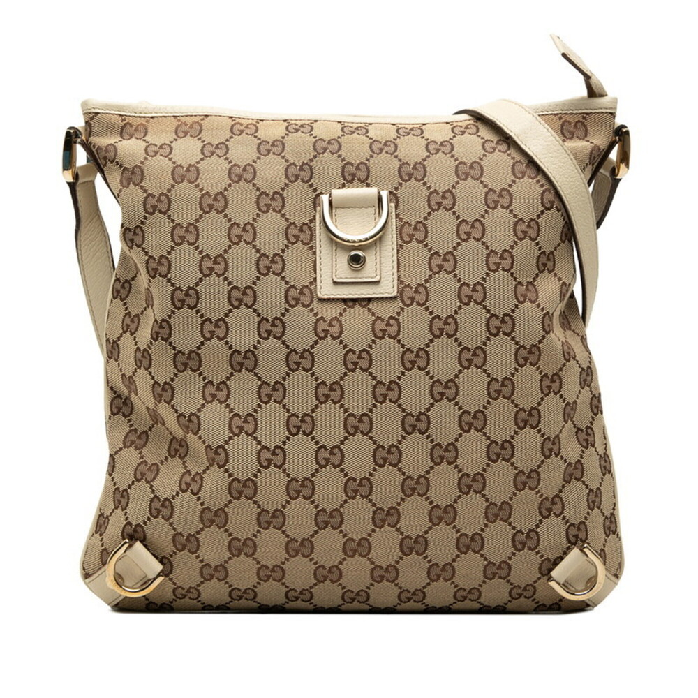 Gucci GG Canvas Abbey Crossbody Shoulder Bag 131326 Beige Ivory Leather Women...